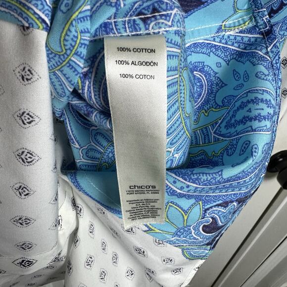 Chico’s No Iron Paisley Mirror Shirt Women’s Size XL 3 Button Front Colorful - Picture 5 of 11
